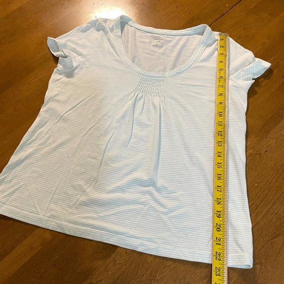 Talbots Women's Light Green Striped Semi Sheer Short‎ Sleeve Shirt Top Blouse M - Picture 9 of 10